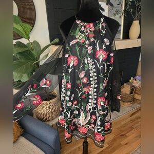 Belle Badgley Mischka Embroidered Cold Shoulder Dress I Sheer Sleeve